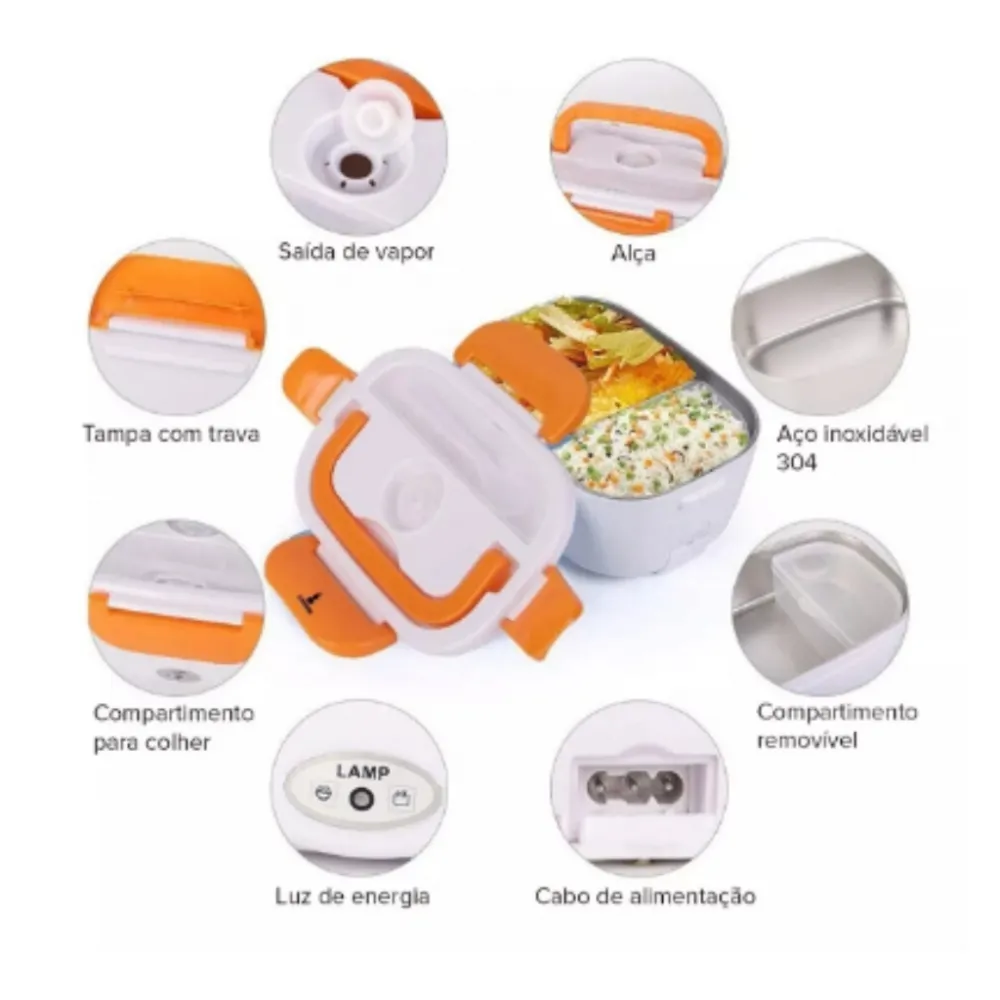 🥗🚗 Marmita Elétrica Portátil 12V/24V + 110V/220V com Porta-Copo Giratório 360° - Imagem 2