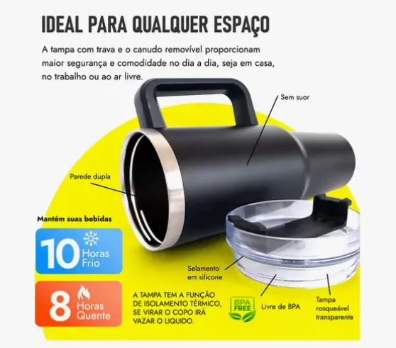 Copo Térmico Inox 1,2L com Alça e Canudo – Mantém Gelado por Horas | Blogueira - Imagem 6