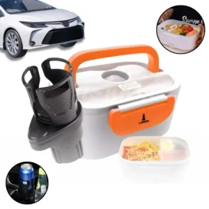 🥗🚗 Marmita Elétrica Portátil 12V/24V + 110V/220V com Porta-Copo Giratório 360°