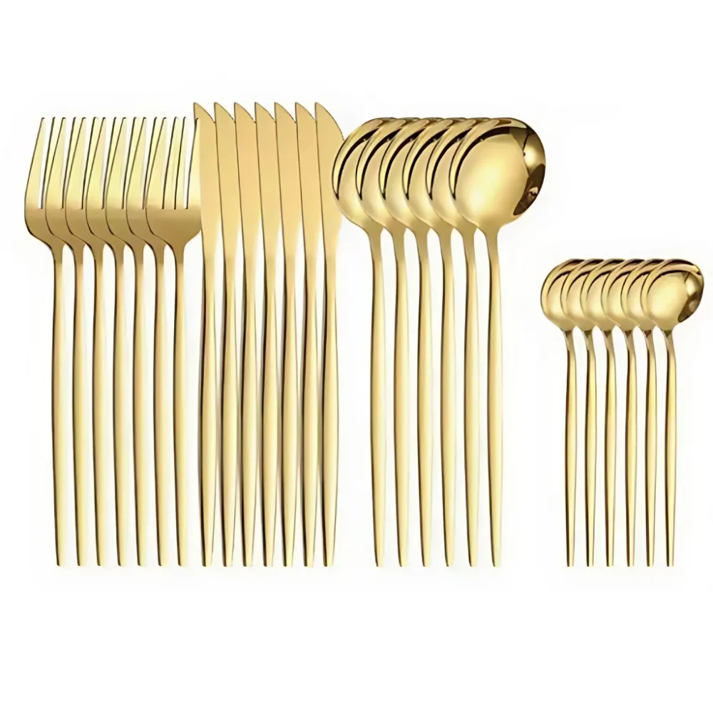 🍽️ Faqueiro de Luxo em Aço Inoxidável 24 Peças – Talheres Premium para Mesa Posta Elegante