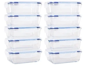 Jogo de Potes de Vidro Herméticos Brinox Lock e Stock 640ml – 10 Peças com Tampa Retangular